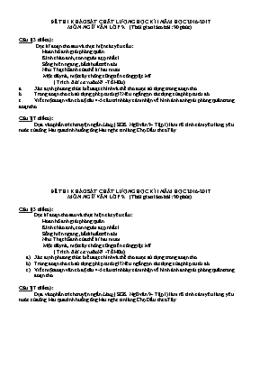 Bộ đề thi khảo sát chất lượng học kì I môn Ngữ văn chương trình THCS - Năm học 2016-2017 - Trường THCS Hưng Chính (Có đáp án)